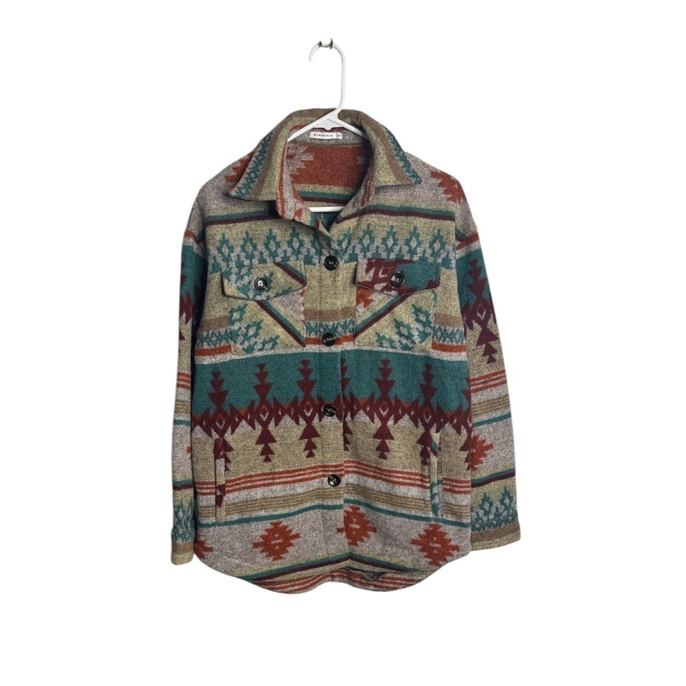 Staccato Southwestern Aztec Multicolor print shacket (shirt jacket) size Small